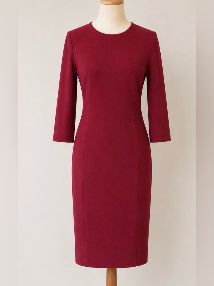 [Vince] Burgundy Stretch Knit Sheath Dress Sz M 3/4 Sleeve Career Work Office